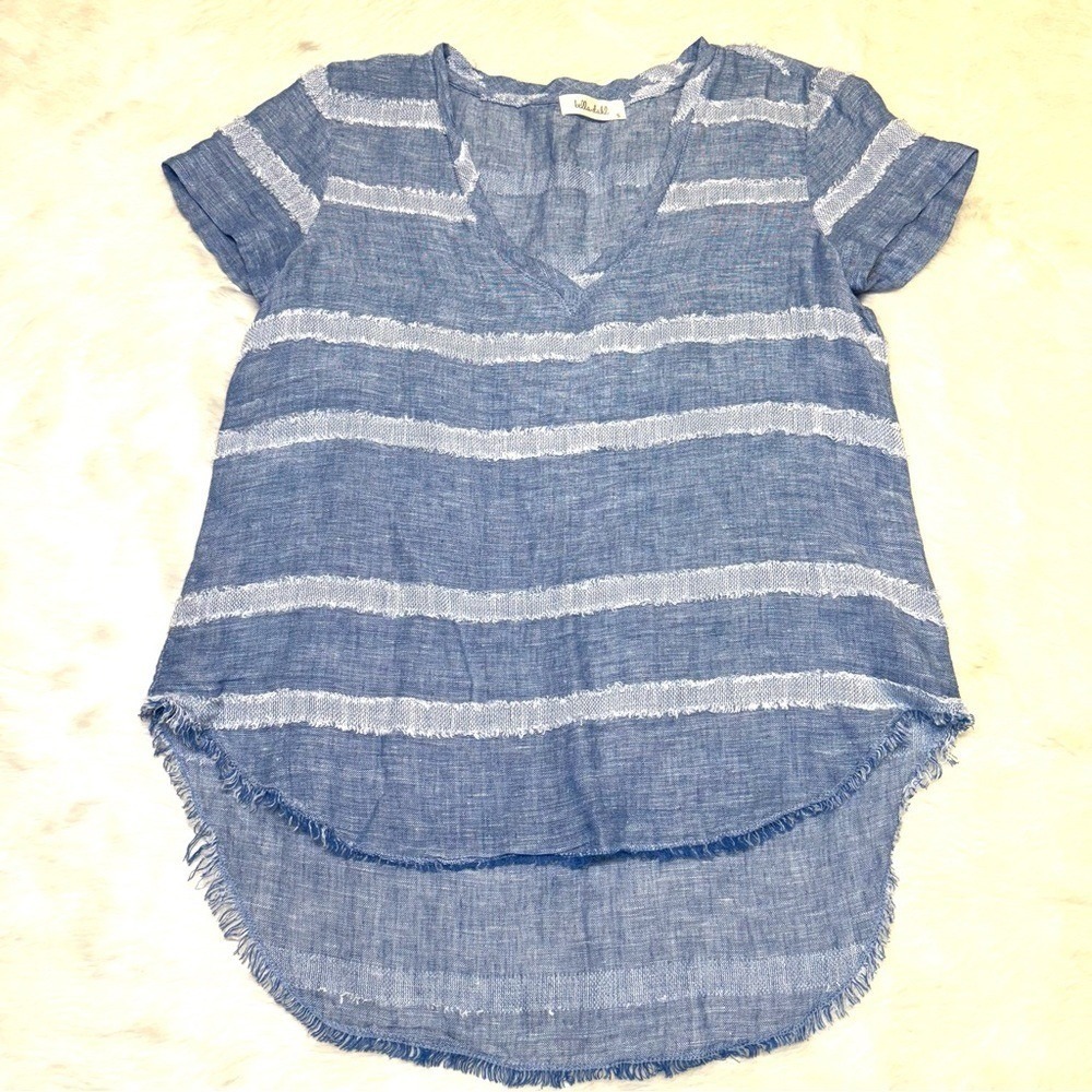 Bella Dahl linen striped shirt sleeve v-neck women's blouse top‎